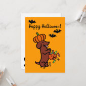 Carte Halloween Red Smooth Haired Dachshund (Devant/Arrière en situation)