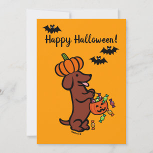 Carte Halloween Red Smooth Haired Dachshund