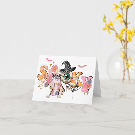 Carte Halloween Rétro Effrayant (Fleur jaune)