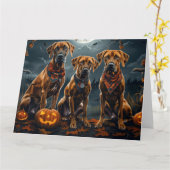Carte Halloween Rhodesian Ridgeback Éffrayant (Fleur jaune)