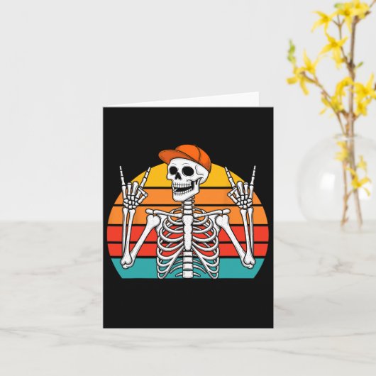 Carte Halloween Rocker Skeleton Casquette Cool Punk Rock (Fleur jaune)
