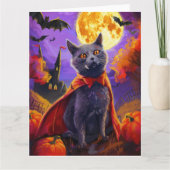 Carte Halloween Russe Bleu Chat Vampire Citrouilles effr (Devant)