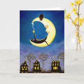 Carte Halloween, salutation, carte, noir, chat, sorcière (Fleur jaune)