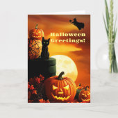 Carte Halloween salutations avec sorcière de chat noir (Devant)