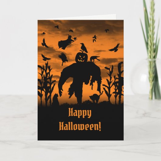 Carte Halloween Scarecrow Jack-o'-lantern Witch Ravens (Devant)