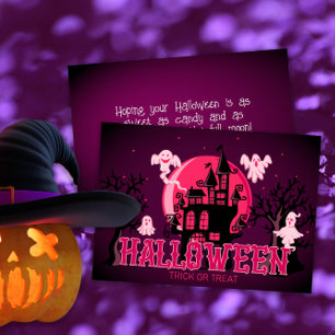 Carte Halloween Scary Castle Fantôme et Purple Pink Lune
