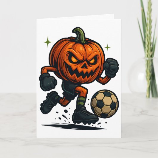 Carte Halloween Scary Pumpkin Showing Soccer Skills Spoo (Devant)