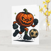 Carte Halloween Scary Pumpkin Showing Soccer Skills Spoo (Fleur jaune)