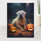 Carte Halloween Shar Pei Avec La Peur Citrouille (Devant)