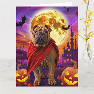 Carte Halloween Shar Pei Vampire Citrouilles effroi
