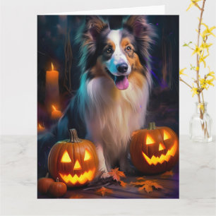 Carte Halloween Shetland Sheepdog Avec la peur Citrouill