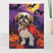 Carte Halloween Shih Tzu Vampire Citrouilles effroi (Devant)