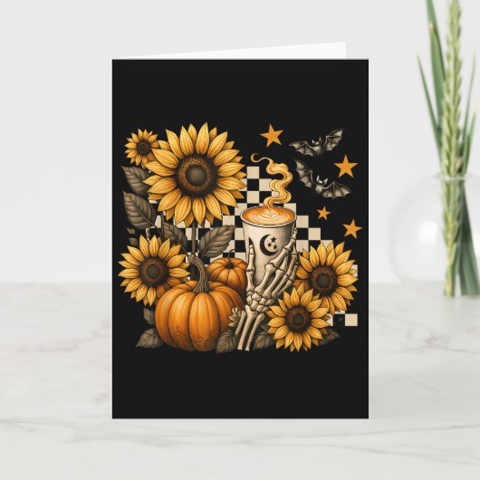 Carte Halloween Skeleton Coffee, Soky Sunflowers Pumpkin (Devant)