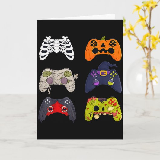 Carte Halloween Skeleton Zombie Gaming Controllers  (Fleur jaune)