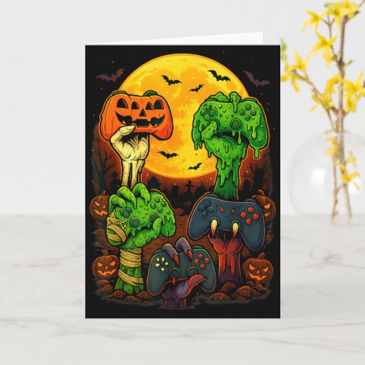 Carte Halloween Skeleton Zombie Mummy Gaming Controller  (Fleur jaune)