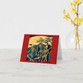 Carte Halloween - Skeletons Woodcut 4 (Fleur jaune)