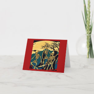 Carte Halloween - Skeletons Woodcut 4