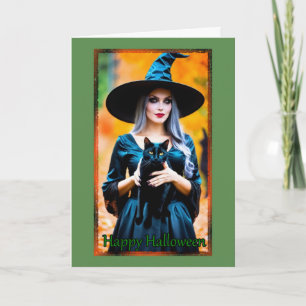 Carte Halloween Sorcière aux Cheveux Gris