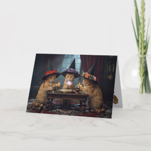 Carte Halloween sorcière chat orange