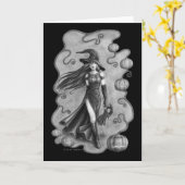 Carte Halloween sorcière et poupée (Fleur jaune)