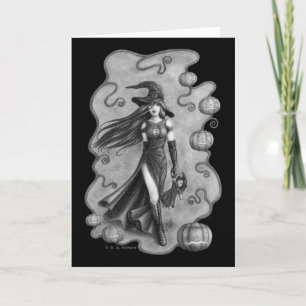 Carte Halloween sorcière et poupée