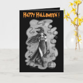 Carte Halloween sorcière et poupée (Fleur jaune)