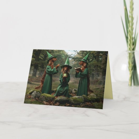 Carte Halloween Sorcière Setter Irlandais (Devant)