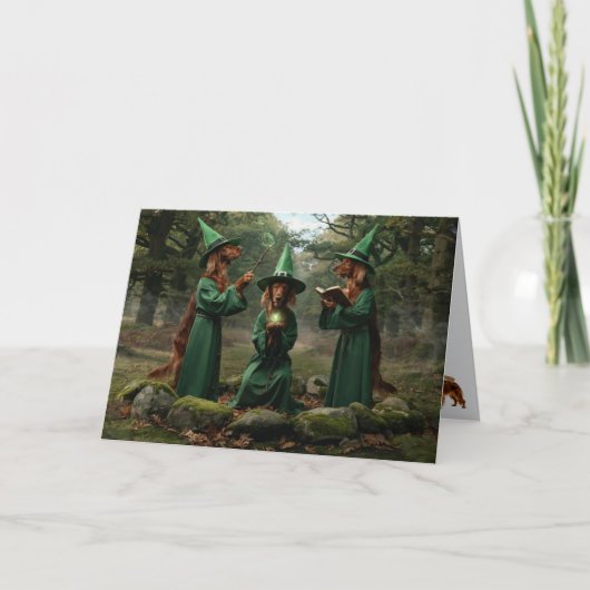 Carte Halloween Sorcière Setter Irlandais (Devant)