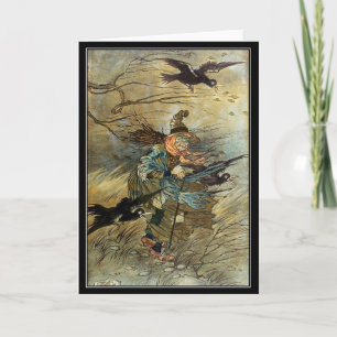 Carte Halloween sorcière sur Broom Charles Folkard