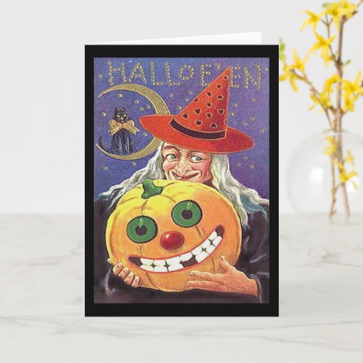 Carte Halloween sorcière vintage (Fleur jaune)