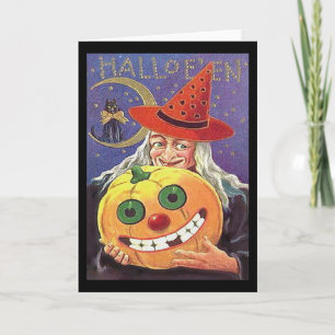 Carte Halloween Sorcière Vintage avec Message Vier