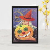 Carte Halloween Sorcière Vintage avec Message Vier (Fleur jaune)