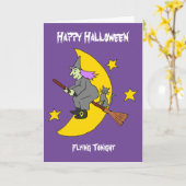Carte Halloween sorcière volante (Fleur jaune)