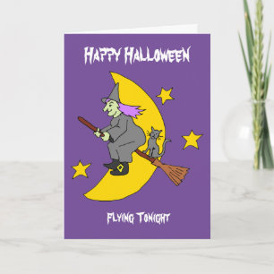 Carte Halloween sorcière volante