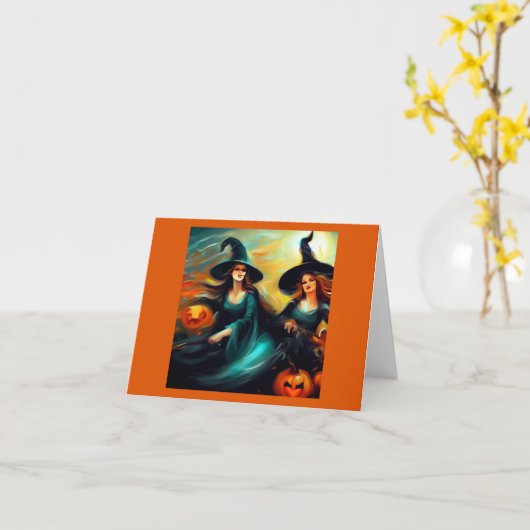 Carte Halloween - Sorcières 1 (Fleur jaune)