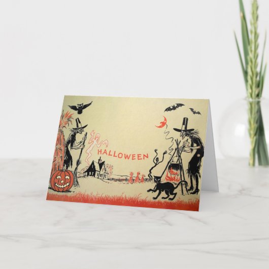 Carte Halloween sorcières vintages (Devant)