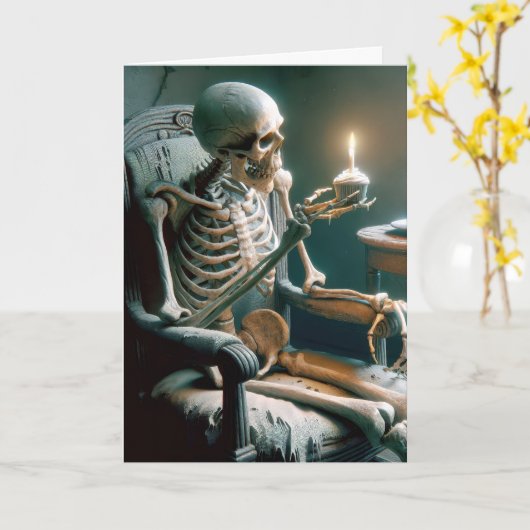 Carte Halloween Squelette Anniversaire Dans Ancienne Cha (Fleur jaune)