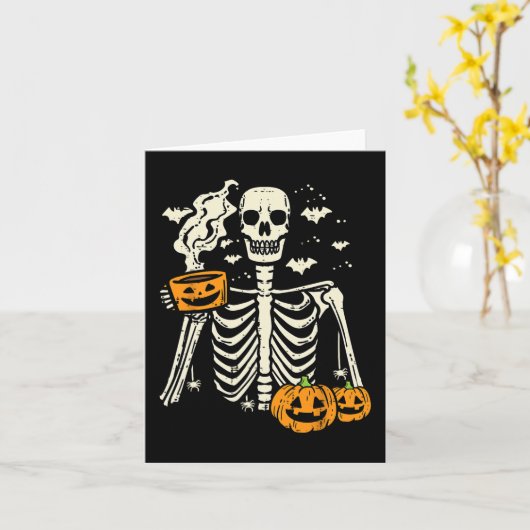 Carte Halloween Squelette Citrouille Automne Café Fun Co (Fleur jaune)