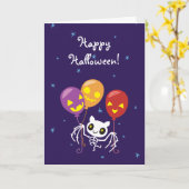 Carte Halloween squelette de chauve-souris volant avec d (Fleur jaune)