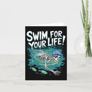 Carte Halloween Squelette natation Pour Votre Vie Swi