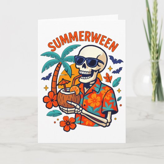 Carte Halloween Summer Ween Skeleton Spooky Vacation Flo (Devant)