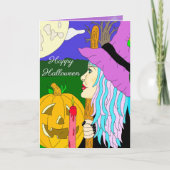 Carte Halloween sur le thème de la sorcière (Devant)