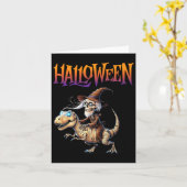 Carte Halloween T-rex Skeleton Ride (Fleur jaune)