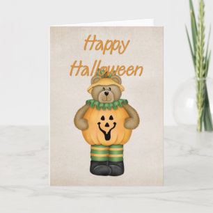 Carte Halloween Teddy Bear en costume Citrouille