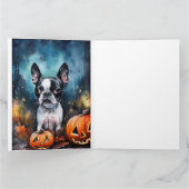 Carte Halloween Terrier de Boston avec citrouilles effra (Intérieur)