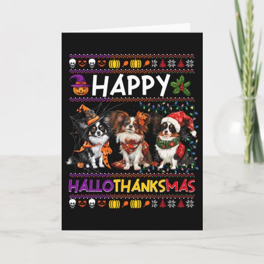 Carte Halloween Thanksgiving Christmas Ugly Papillon Dog (Devant)