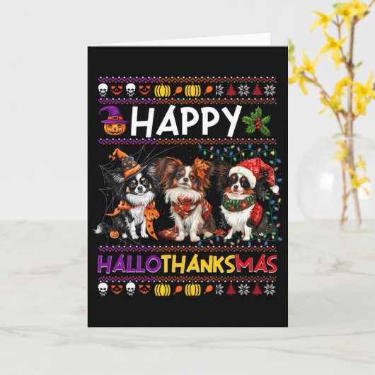 Carte Halloween Thanksgiving Christmas Ugly Papillon Dog (Fleur jaune)
