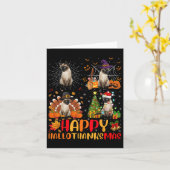 Carte Halloween Thanksgiving Noël Siamese Chat Hallo (Fleur jaune)