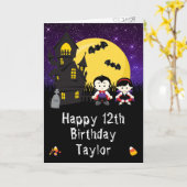 Carte Halloween Vampires violet joyeux anniversaire (Fleur jaune)