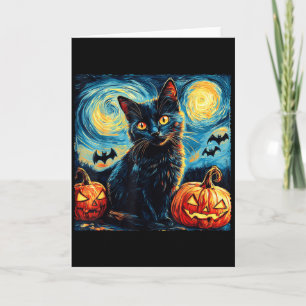 Carte Halloween Van Gogh Nuit Étoilée Chat Noir Citrouil